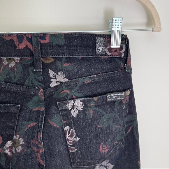 7 For All Mankind Dark Rinse Roxanne Ankle Raw Hem Floral Skinny Jeans, Size 24 - Picture 4 of 5